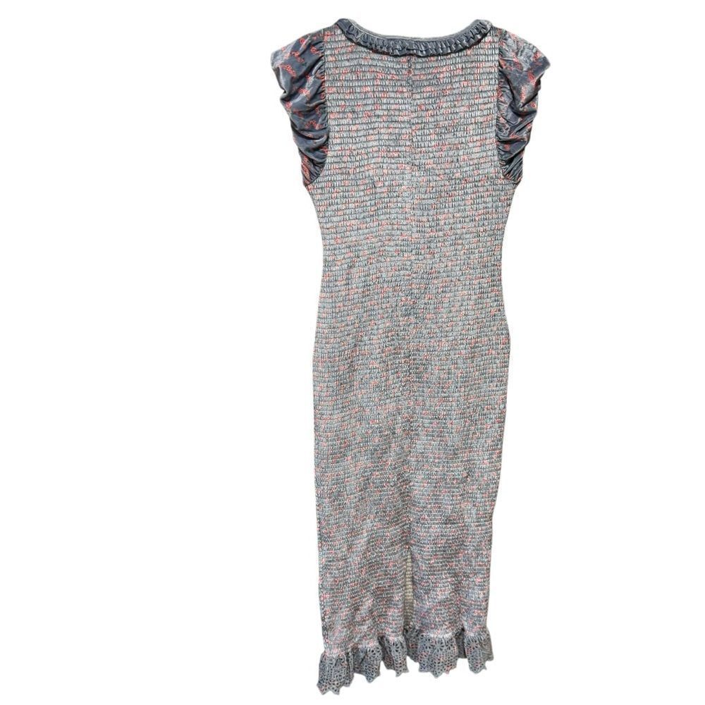 Revolve Free People Mckenna Velvet Midi Dress Smocked Slim Fitted Blue Combo - Picture 7 of 10